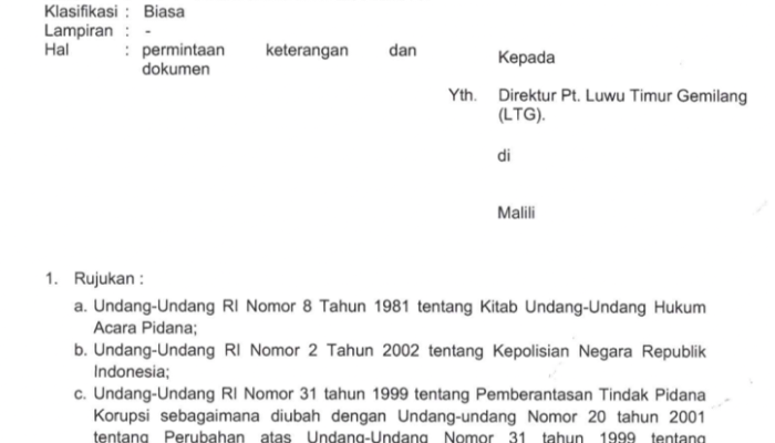 Kasus Dugaan Korupsi Rp1,6 Miliar di Perseroda Luwu Timur Gemilang Masuk Tahap Penyelidikan Polisi